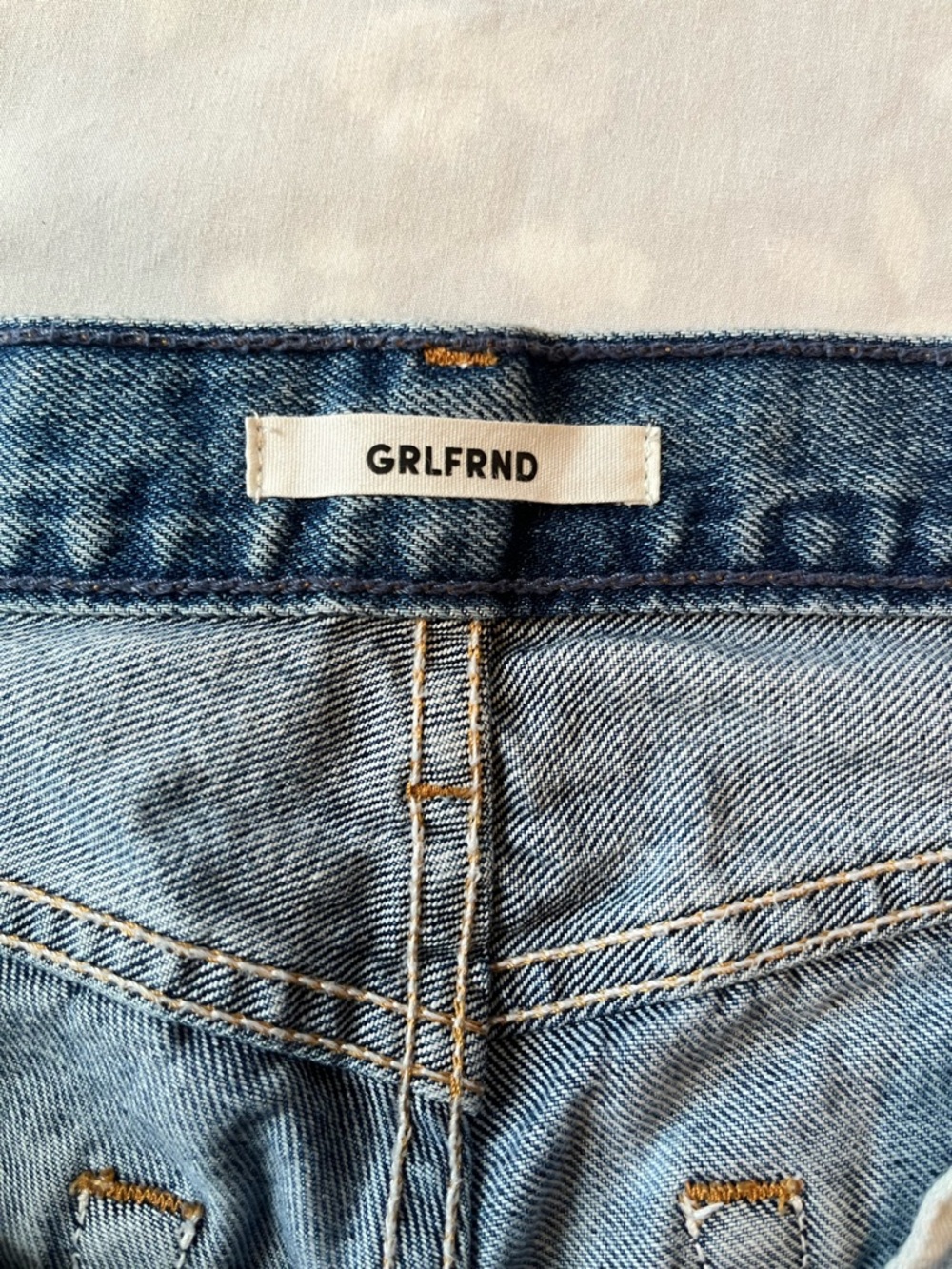 GRLFRND Denim Jeans in Light Blue with Tan Patch - Picture 4 of 5